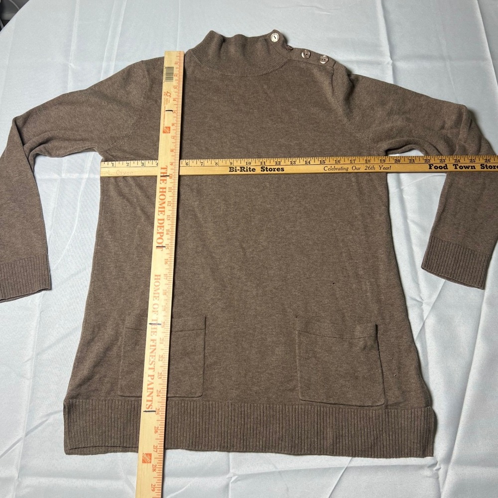 Jeanne Pierre Mock Neck Button Shoulder Tunic Sweater Brown Cotton‎ Size M